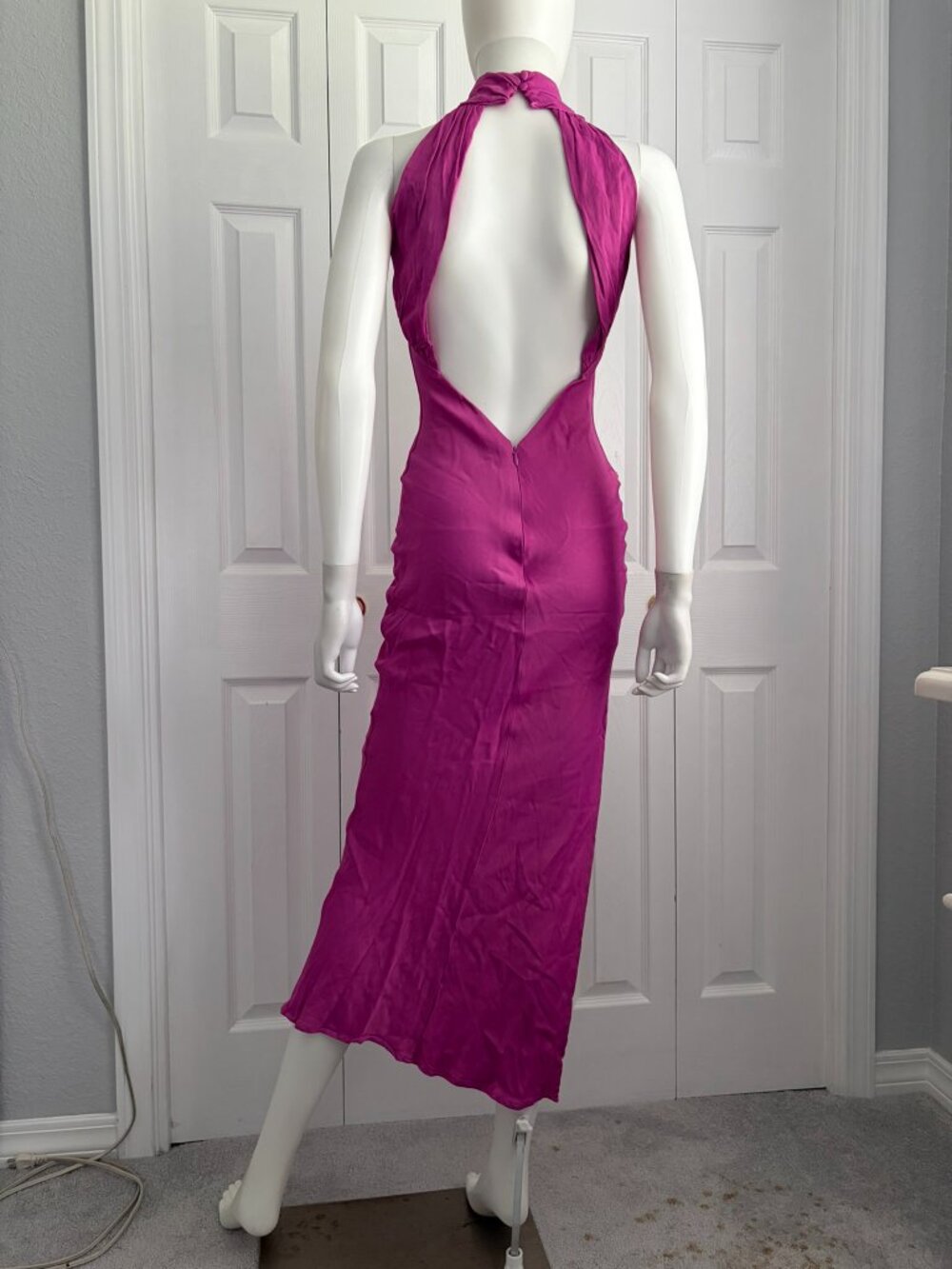 MESHKI Claire Satin Drape Back Maxi Dress Pink Size XS